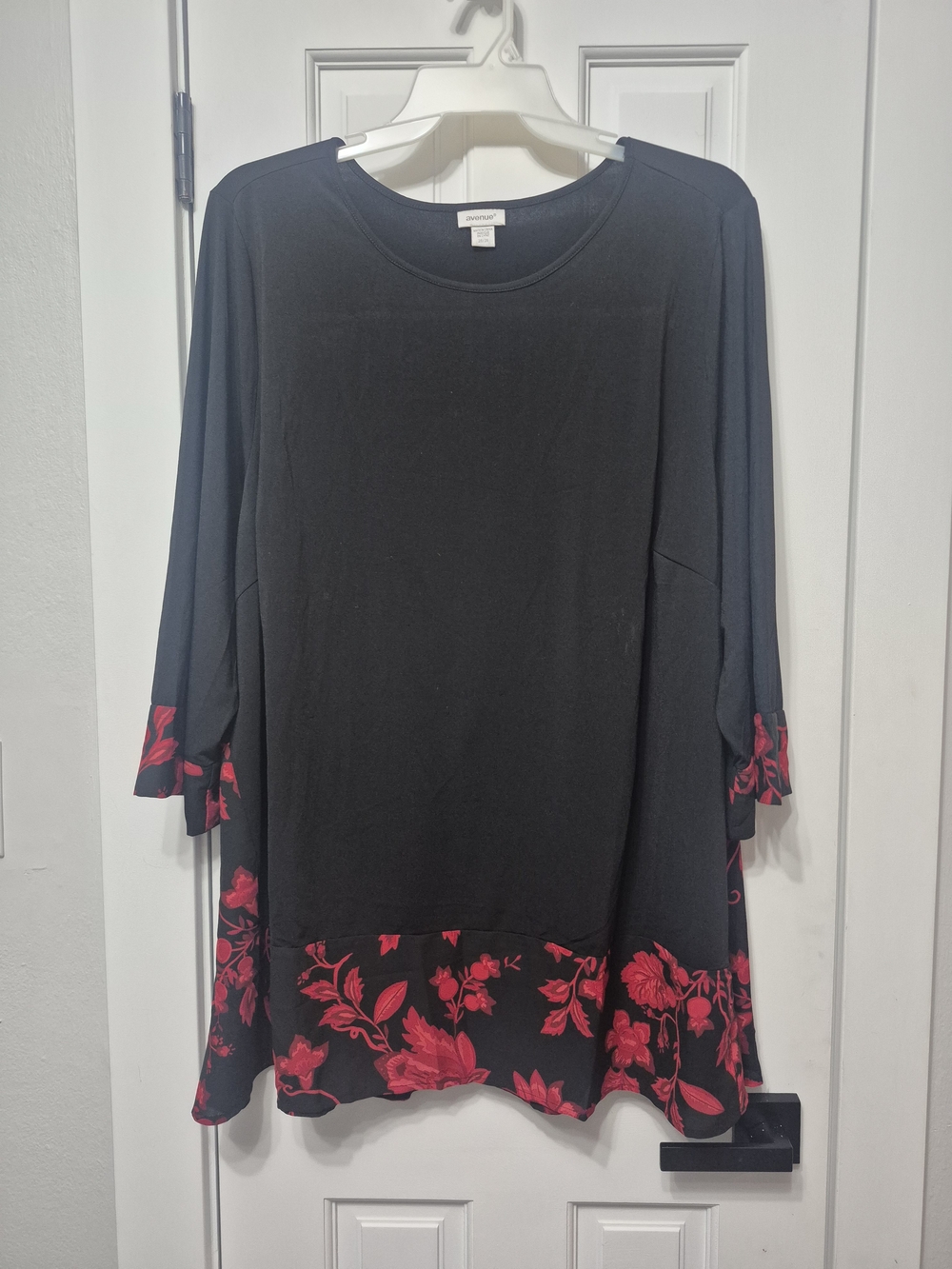 Avenue Black Tunic with Red Floral Hem and Cuffs